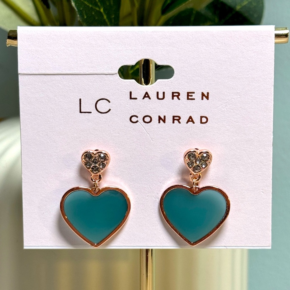 LC by Lauren Conrad Rose Gold Green Heart Earrings